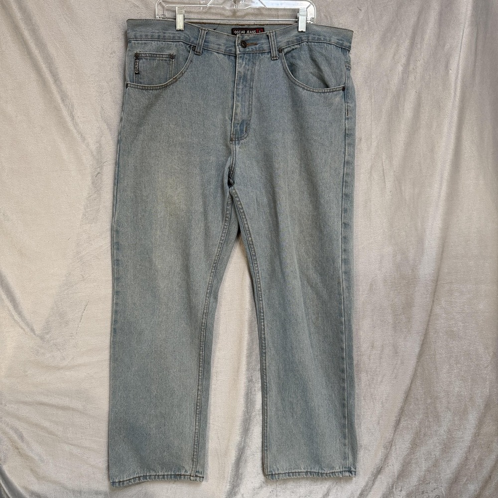 Oscar Jeans Jeans Mens 38x30 Light Wash Blue Relaxed Fit Straight Leg Denim